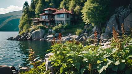House on a cliff, on the seashore. In the middle of an incredibly beautiful forest.