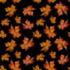 Autumn leaves pattern with vibrant colors on a black background creating a seasonal vibe
