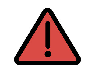 White exclamation mark in a red triangle with white border. Red triangle warning of danger. Flat design illustration. 