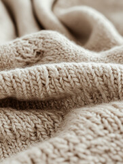 Close-up of a beige wool knitted blanket