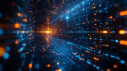 Fototapeta premium Abstract Digital Data Tunnel with Light Particles Generative AI