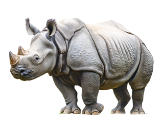 a rhinoceros standing on grass