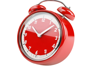 a red alarm clock with a bell