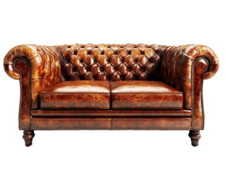 a brown leather couch with two pillows