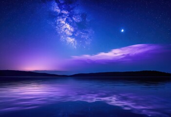 breathtaking night sky luminous moonlight reflections calm water surface under starry atmosphere, stars, beauty, landscape, nature, celestial, illumination