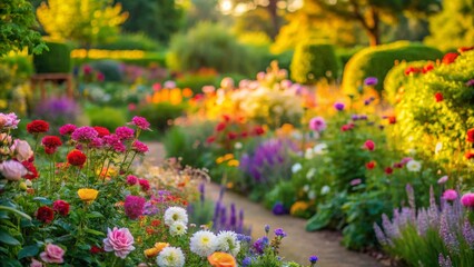 Obraz premium A Beautiful Garden in Full Bloom with a Dreamy Blurry Background Perfect for Nature Lovers