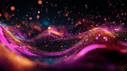 Obraz premium A captivating abstract image depicting flowing waves illuminated by vibrant particles, symbolizing energy, motion, and the interconnectedness of life. The dynamic composition creates a sense of depth 