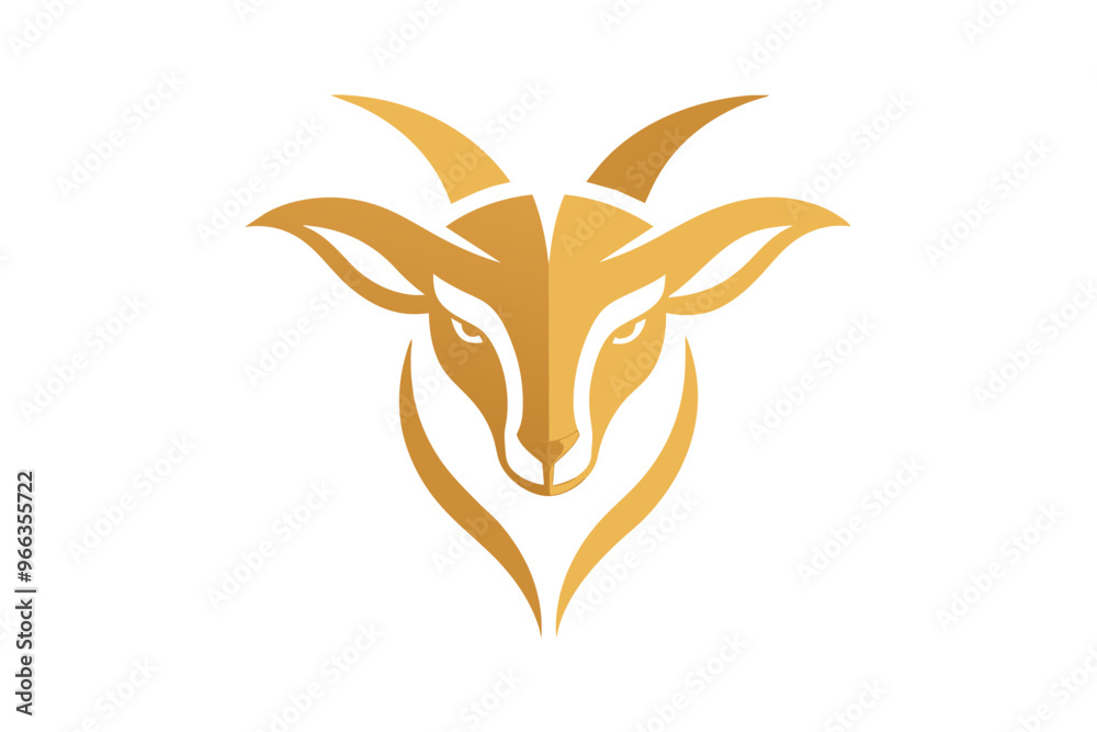 Wall mural A golden goat head icon, featuring a modern stylish shape with an underline, set on a solid white background vector art illustration