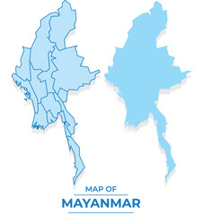Vector Mayanmar map set simple flat and outline style illustration