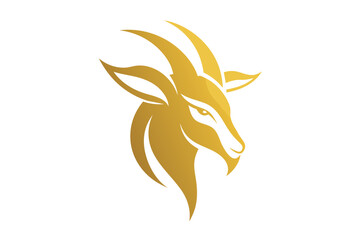 A golden goat head icon, featuring a modern stylish shape with an underline, set on a solid white background vector art illustration