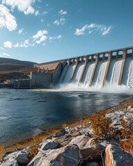 hydroelectric dam on a river with flowing water 
