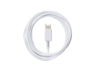 a white cable with a gold connector