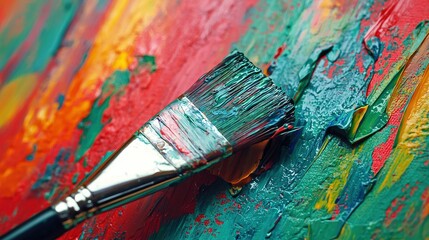   A macro shot of an artist's palette with vibrant hues of red, green, yellow, and orange