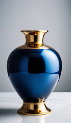 blue gold vase gold top placed white background