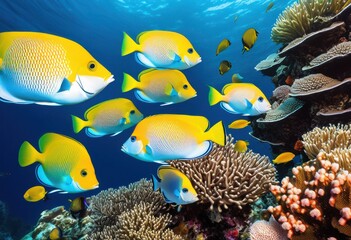 Obraz premium vibrant marine life swimming amidst stunning ocean backdrop colorful coral reefs diverse sea creatures, underwater, fish, aquatic, habitat, biodiversity