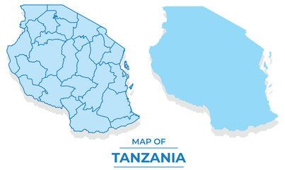 Vector Tanzania map set simple flat and outline style illustration