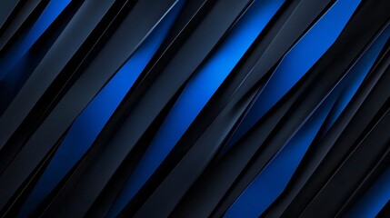 Obraz premium A modern abstract background featuring an arrangement of metallic stripes in shades of blue and black, creating a dynamic and layered effect. The interplay of light and shadow on the stripes adds dept
