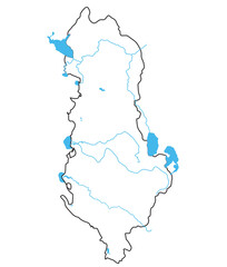Blank map of Albania with lakes and rivers