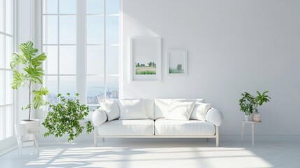 Modern Living Room with White Sofa and Plants