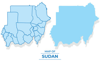 Vector Sudan map set simple flat and outline style illustration
