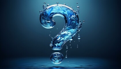 3d question mark made of water liquid cinematic environment