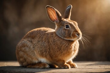 studio portrait of fawn colored flemish giant rabbit sitting