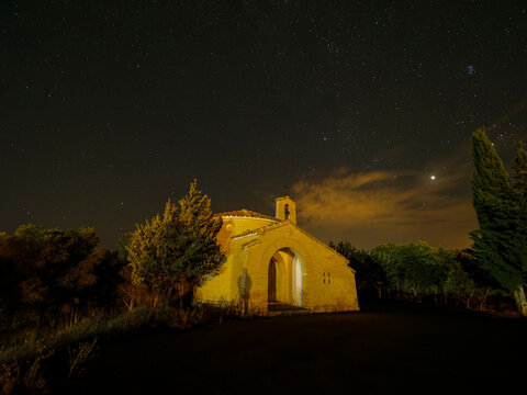church at night. Hermitage of the Raped in the town of San Jorge, Almudevar, Huesca