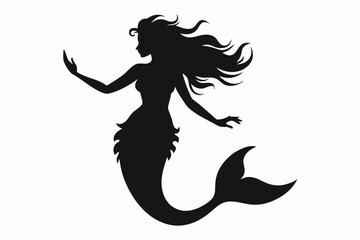 
Mermaid vector silhouette, Mermaid flat icon, Mermaid black Clip art