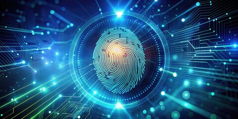 Obraz premium A futuristic illustration of a fingerprint transforming into a digital image, showcasing biometric data convergence with advanced technology and innovative forensic science.