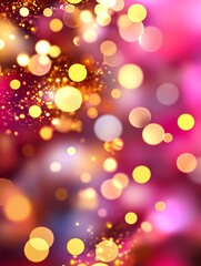 Obraz premium A vibrant and celebratory backdrop featuring a captivating blend of pink and gold bokeh lights. The abstract design evokes a sense of joy, festivity, and celebration, making it perfect for backgrounds