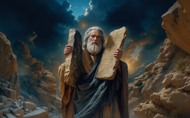 Moses holding the tablets with the Ten Commandments