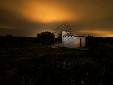 sunset over the farm.Ferris wheel of San Jorge, La Violada, Almudevar, Huesca
