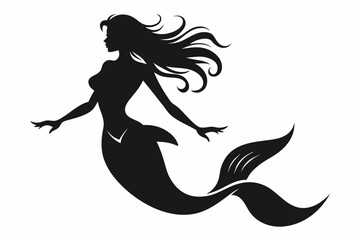 
Mermaid vector silhouette, Mermaid flat icon, Mermaid black Clip art