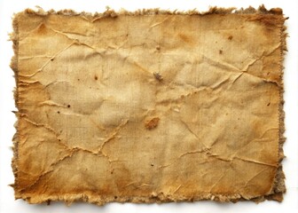 Fototapeta premium Aged, worn, and torn vintage paper texture with frayed edges, creases, and rusty staples, providing a distressed, grungy, and eclectic background for creative design projects.