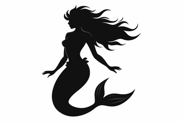 
Mermaid vector silhouette, Mermaid flat icon, Mermaid black Clip art
