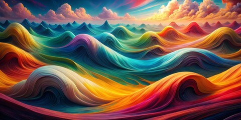 Obraz premium Fluid Dreamscape Swirling Waves of Color in a Surreal Landscape, abstract art, digital art, surrealism