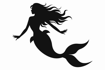 Mermaid silhouette, mermaid tail, shells and starfish vector illustration.