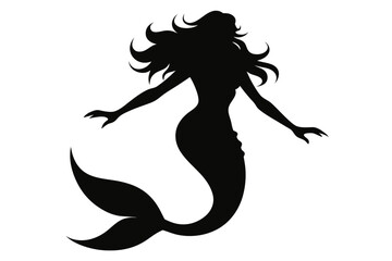 Mermaid silhouette, mermaid tail, shells and starfish vector illustration.