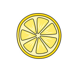 Illustrated lemon slice isolated on  white background