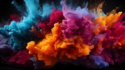 Bright colorful powder paint splashed onto a black background.