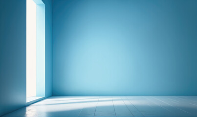 Fototapeta premium A bright, white light shines through a window in a blue room