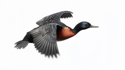 Obraz premium Black-necked Grebe Bird Flying on White Background, Photo Realistic, Wallpaper, Cover and Screen for Smartphone, PC, Laptop, 9:16 and 16:9 Format