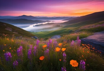 Fototapeta premium vibrant landscape illuminated gentle dawn light showcasing rich colors textures nature, aesthetic, ambiance, beauty, brightness, clouds, coastline