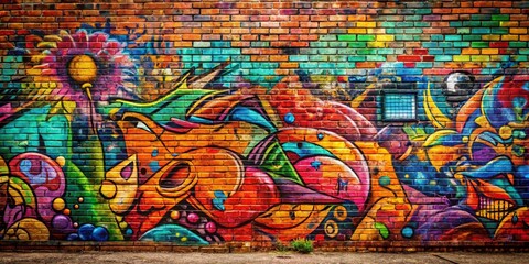 Obraz premium Urban Street Art - Abstract Graffiti on Brick Wall, street art, graffiti, urban art