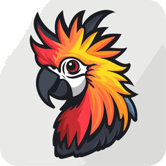 Obraz premium A colorful parrot with a red and yellow head and a black beak. The parrot is looking at the camera with a smile