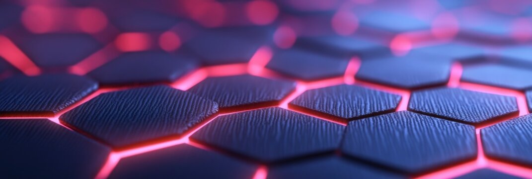 An abstract close-up of red highlights and a hexagon-patterned carbon fiber material, perfect for backdrops and high-tech designs
