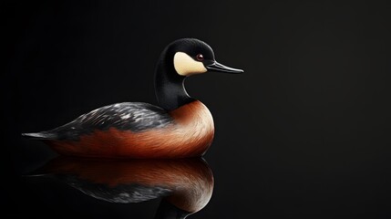 Obraz premium Black-necked Grebe Bird on Black Background, Photo Realistic, Wallpaper, Cover and Screen for Smartphone, PC, Laptop, 9:16 and 16:9 Format