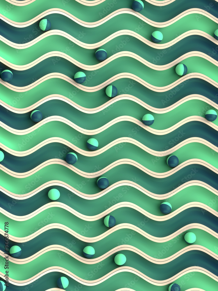 Poster brightly colored glitter balls are arranged on a winding path. 3d rendering digital illustration