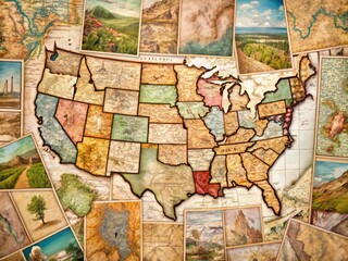 Naklejka premium An Assortment Of Vintage Maps Depicting Various Regions Of The United States, Showcasing Historical Borders And Geographical Features.