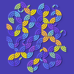 Digital illustration of a repeating geometric pattern composed of interlocking swirling shapes. 3d rendering
